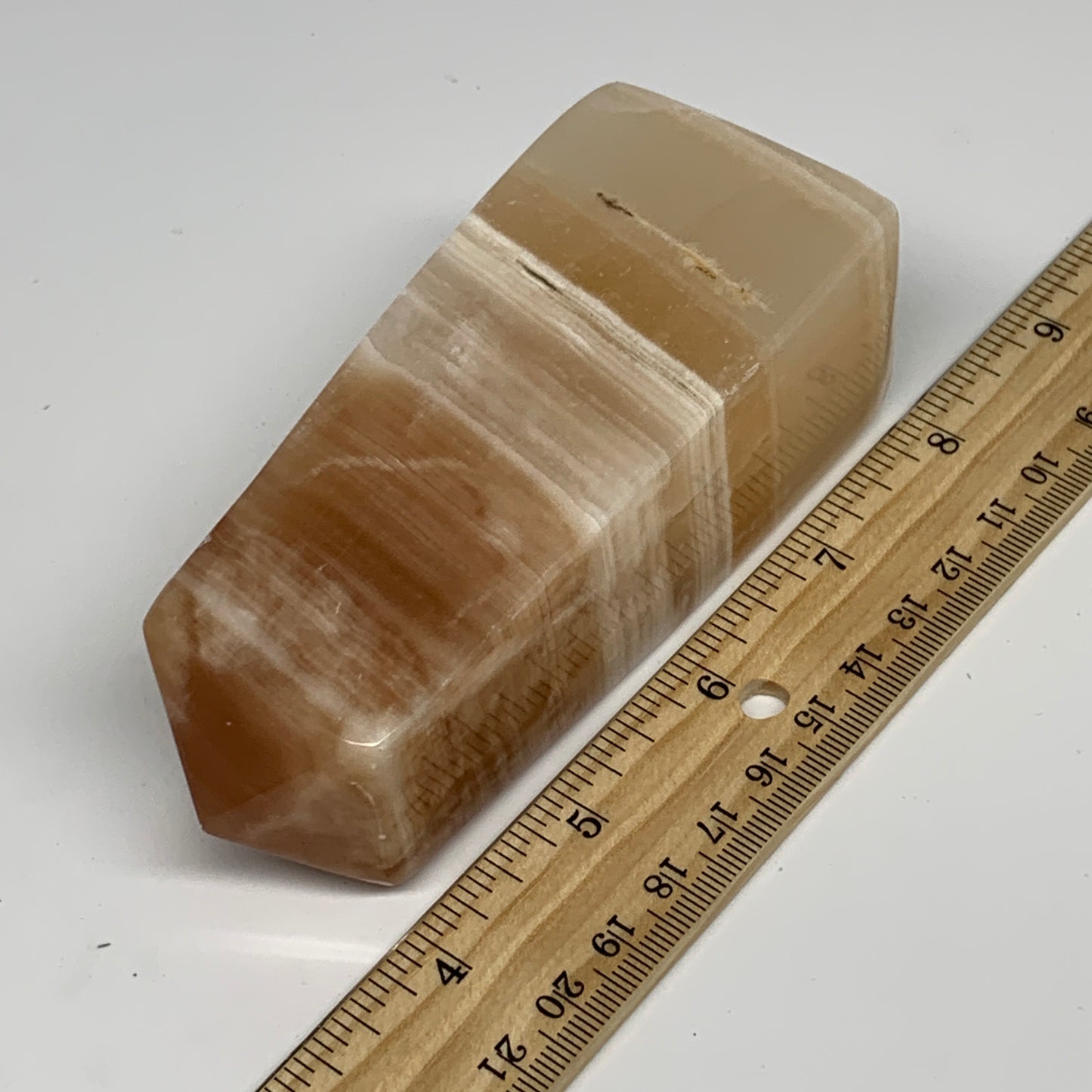 440.2g, 4.5"x1.8"x1.6", Honey Calcite Point Tower Obelisk Crystal @Pakistan, B25