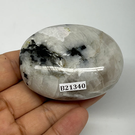 113.9g,2.4"x1.8"x1", Rainbow Moonstone Palm-Stone Polished from India, B21340