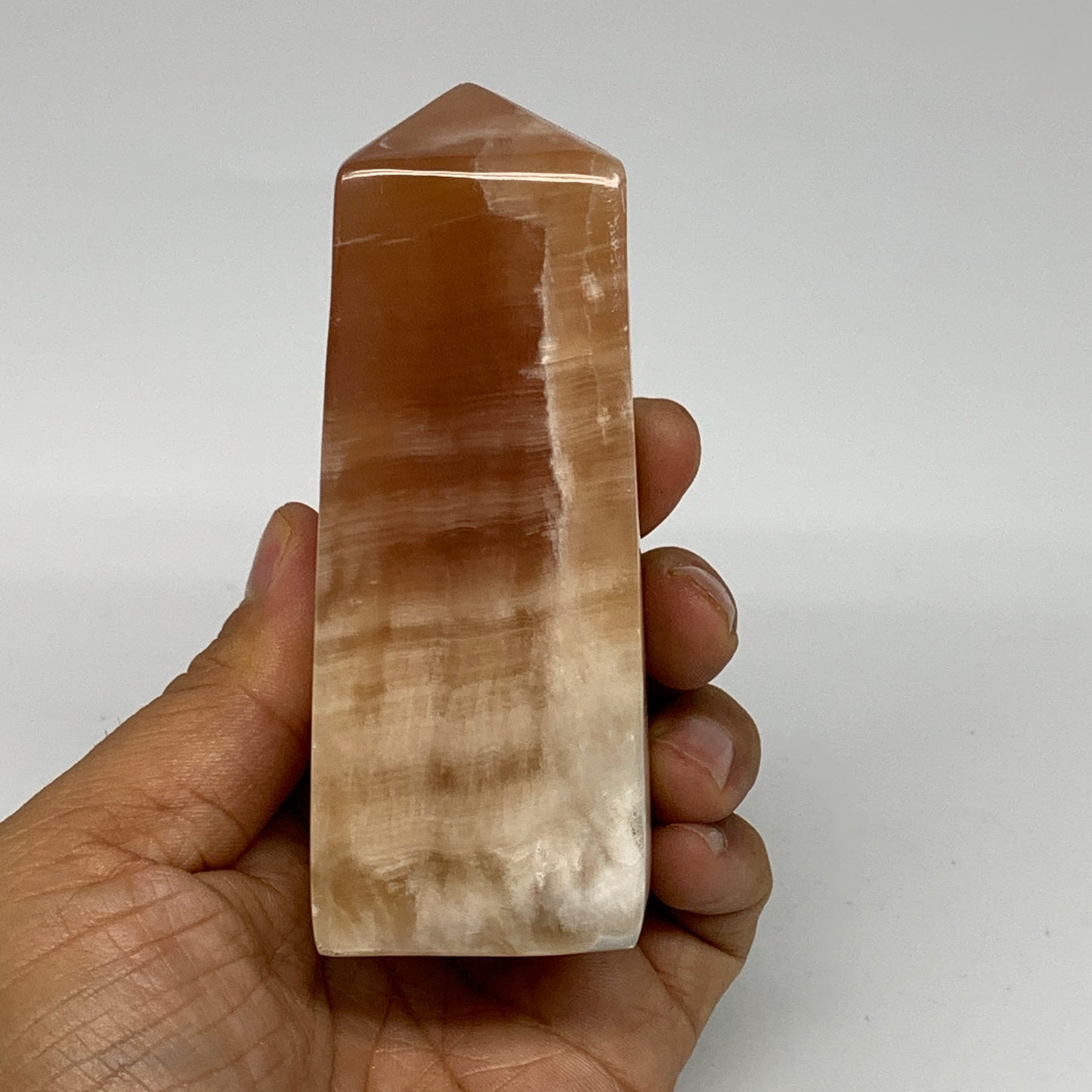 359g, 4"x1.6"x1.6", Honey Calcite Point Tower Obelisk Crystal @Pakistan, B25304