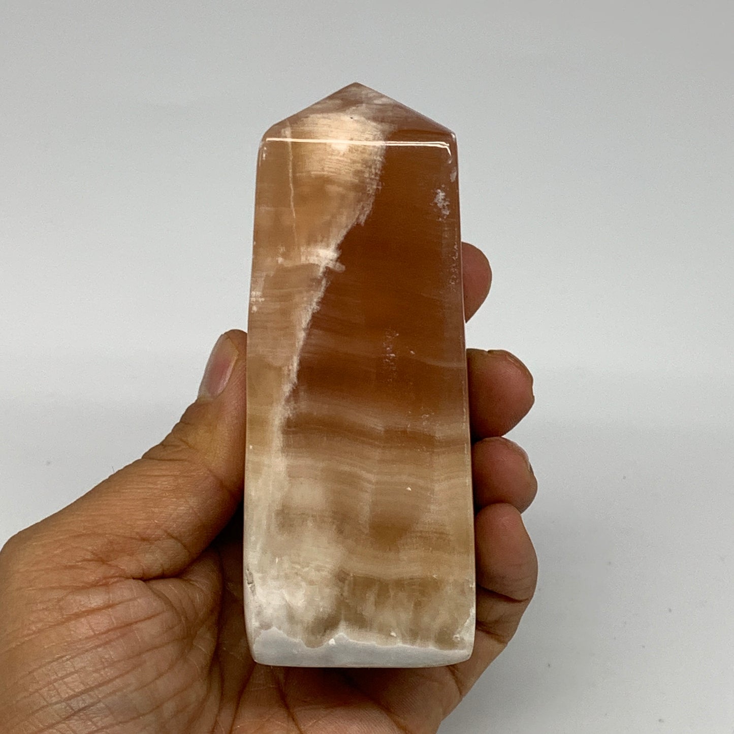 359g, 4"x1.6"x1.6", Honey Calcite Point Tower Obelisk Crystal @Pakistan, B25304