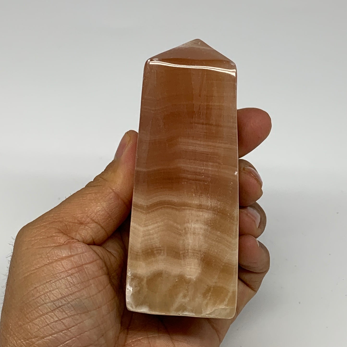 359g, 4"x1.6"x1.6", Honey Calcite Point Tower Obelisk Crystal @Pakistan, B25304