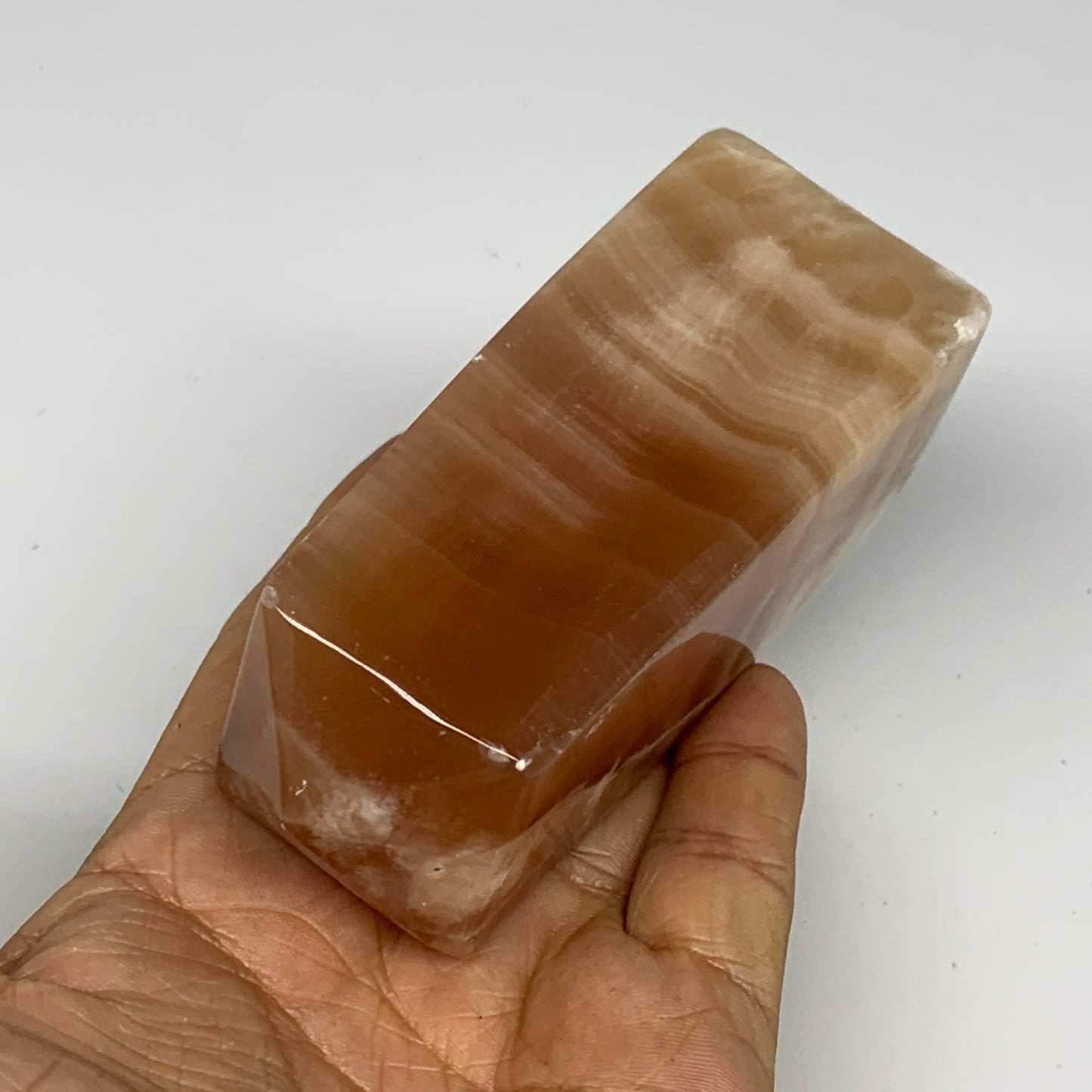 359g, 4"x1.6"x1.6", Honey Calcite Point Tower Obelisk Crystal @Pakistan, B25304