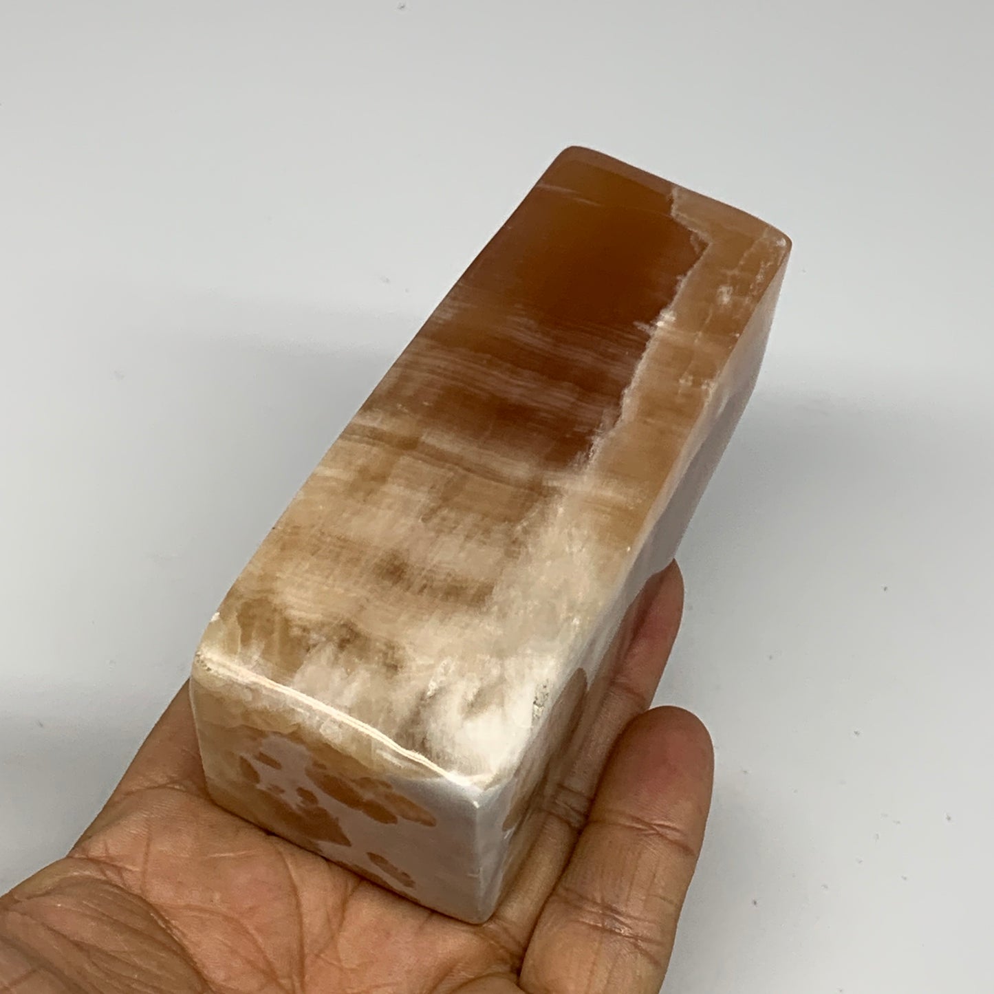 359g, 4"x1.6"x1.6", Honey Calcite Point Tower Obelisk Crystal @Pakistan, B25304