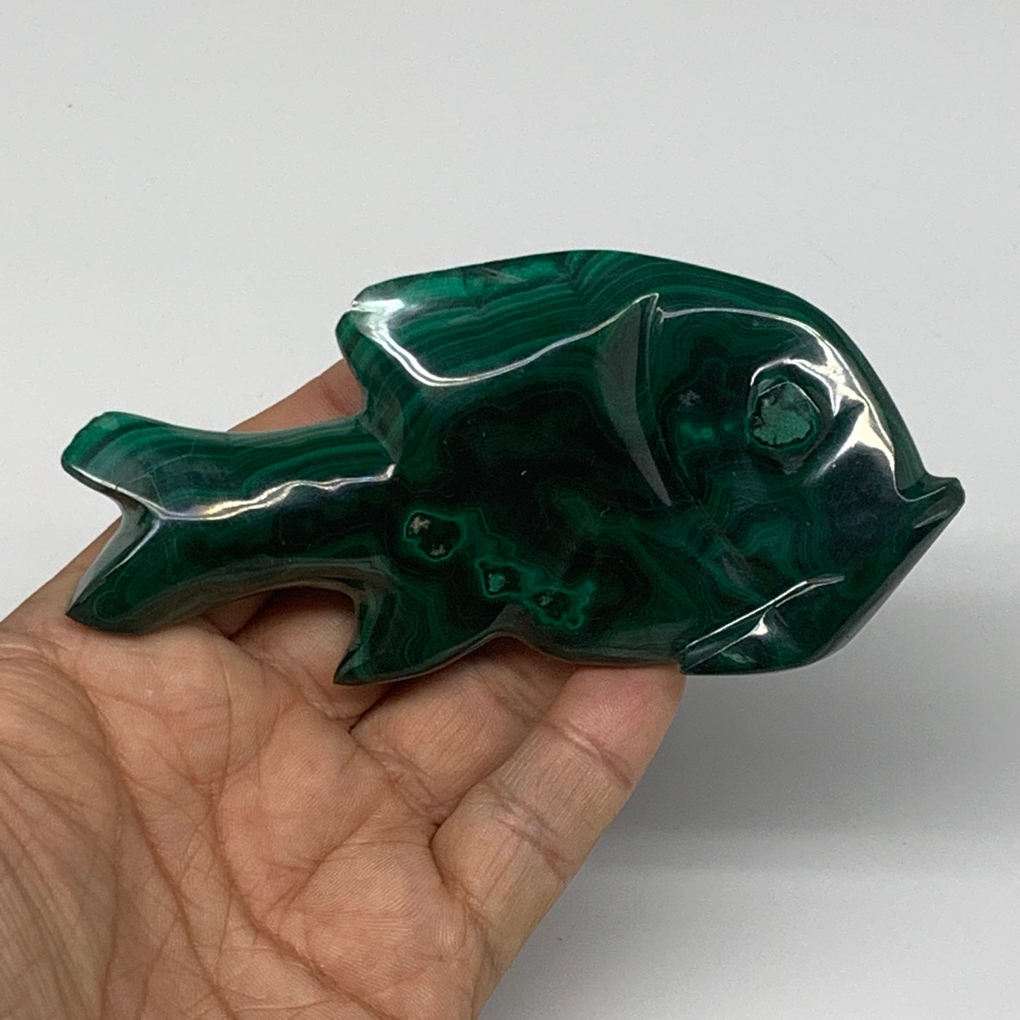 183.9g, 4.4"x2.1"x0.7" Natural Solid Malachite Fish Figurine @Congo, B7217