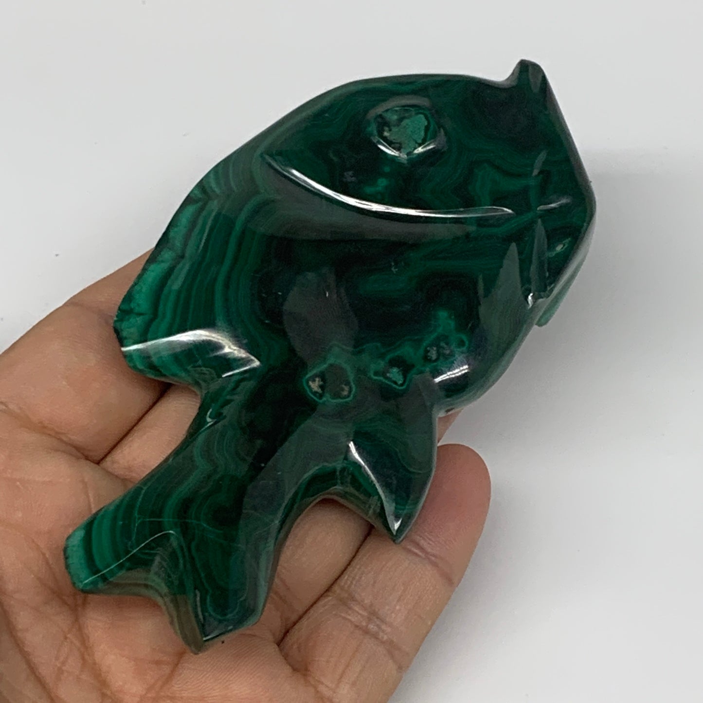 183.9g, 4.4"x2.1"x0.7" Natural Solid Malachite Fish Figurine @Congo, B7217