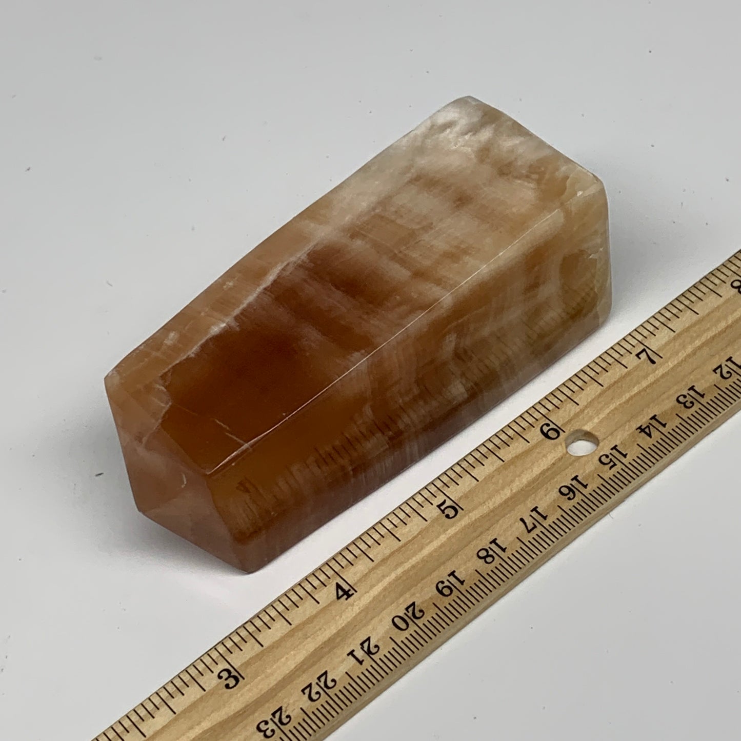 359g, 4"x1.6"x1.6", Honey Calcite Point Tower Obelisk Crystal @Pakistan, B25304