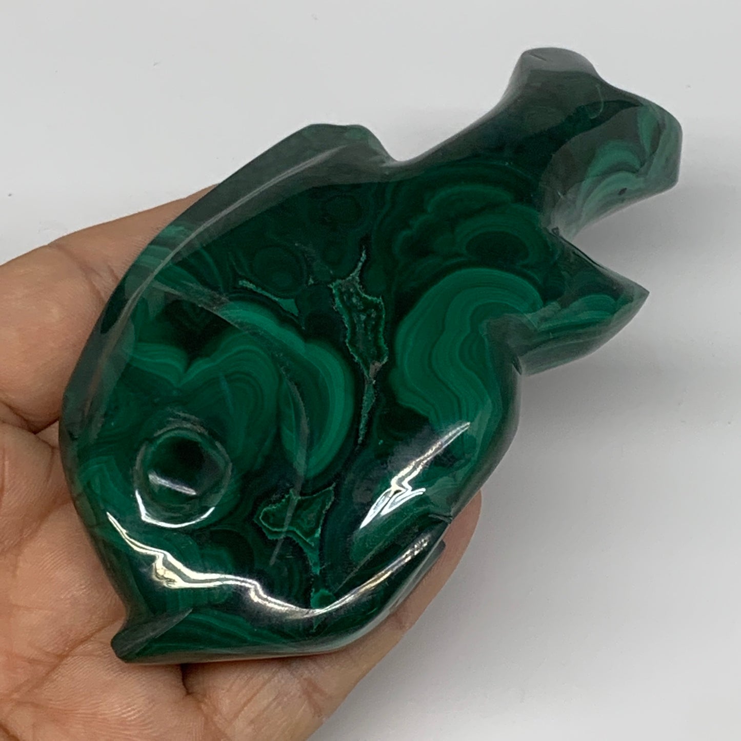 183.9g, 4.4"x2.1"x0.7" Natural Solid Malachite Fish Figurine @Congo, B7217