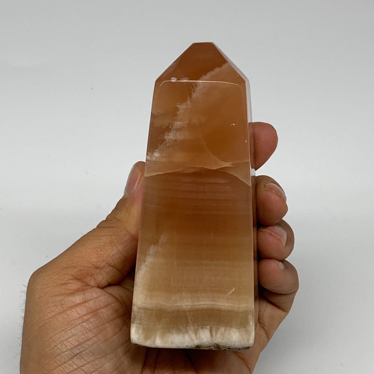 394.6g, 4.1"x1.7"x1.8", Honey Calcite Point Tower Obelisk Crystal @Pakistan, B25