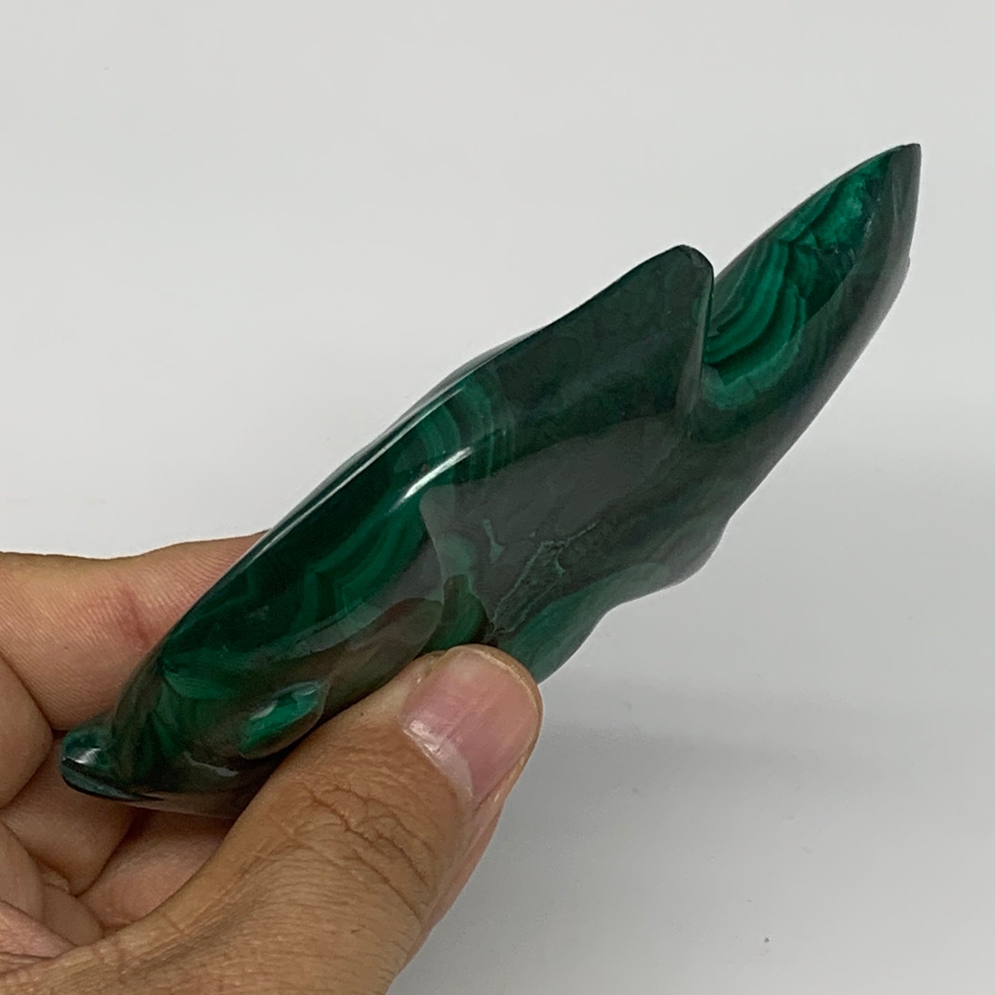 183.9g, 4.4"x2.1"x0.7" Natural Solid Malachite Fish Figurine @Congo, B7217