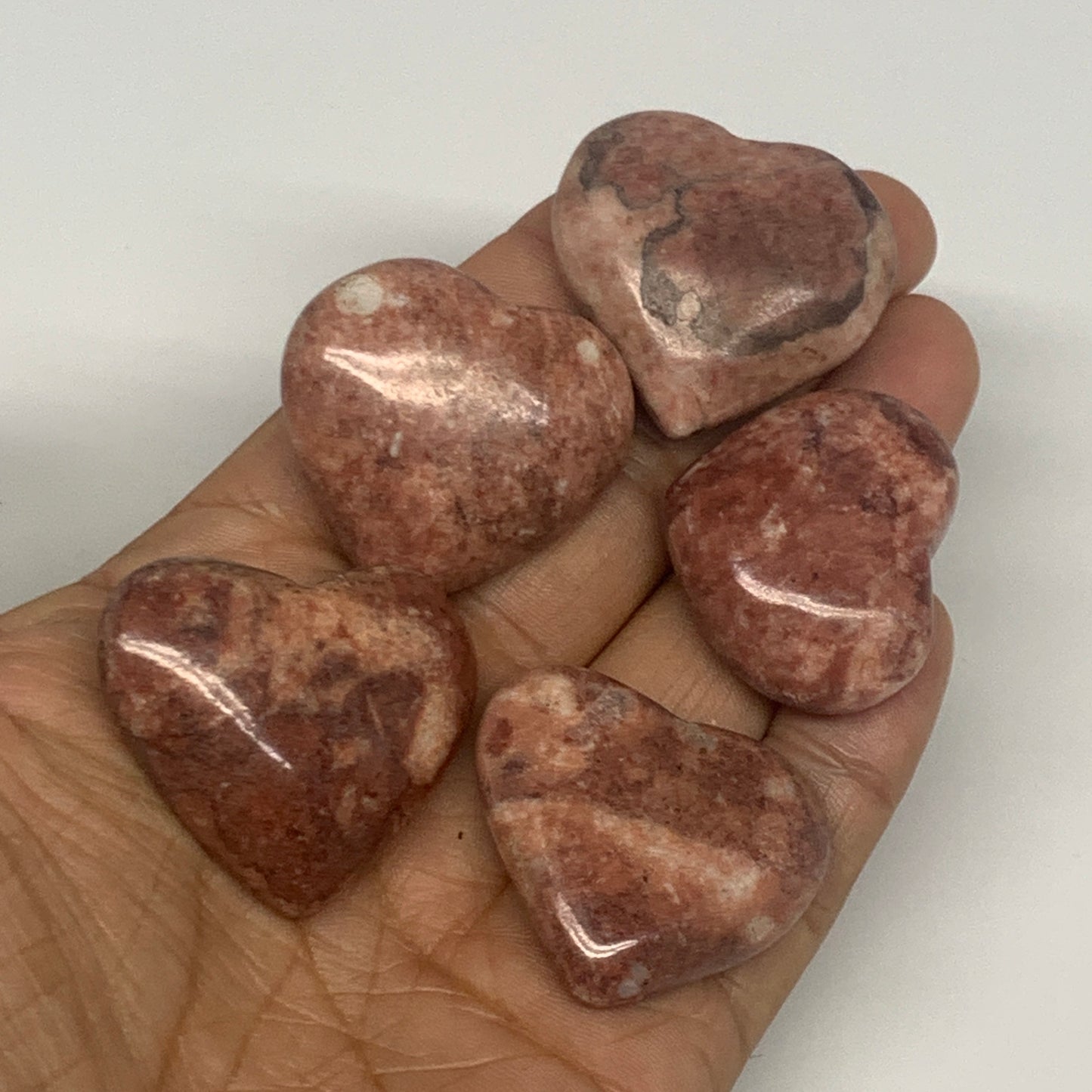 98.5g,1.1"- 1.3", 5pcs, Red Jasper Heart Polished Healing Home Decor, B26947