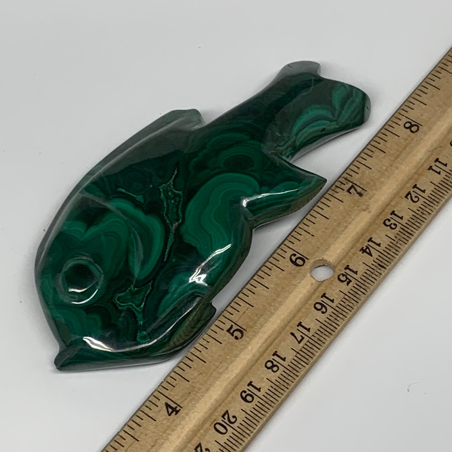 183.9g, 4.4"x2.1"x0.7" Natural Solid Malachite Fish Figurine @Congo, B7217