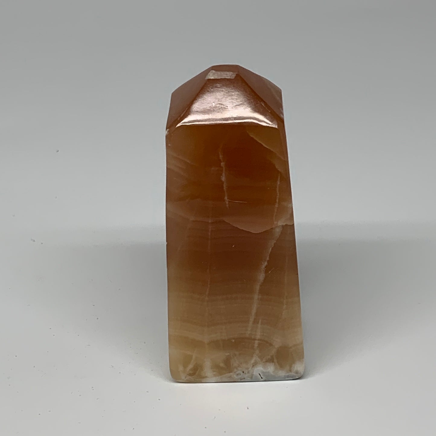 394.6g, 4.1"x1.7"x1.8", Honey Calcite Point Tower Obelisk Crystal @Pakistan, B25