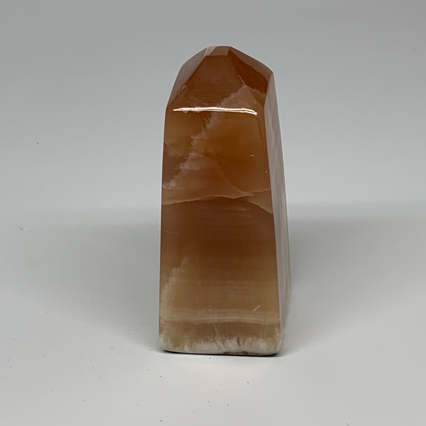 394.6g, 4.1"x1.7"x1.8", Honey Calcite Point Tower Obelisk Crystal @Pakistan, B25
