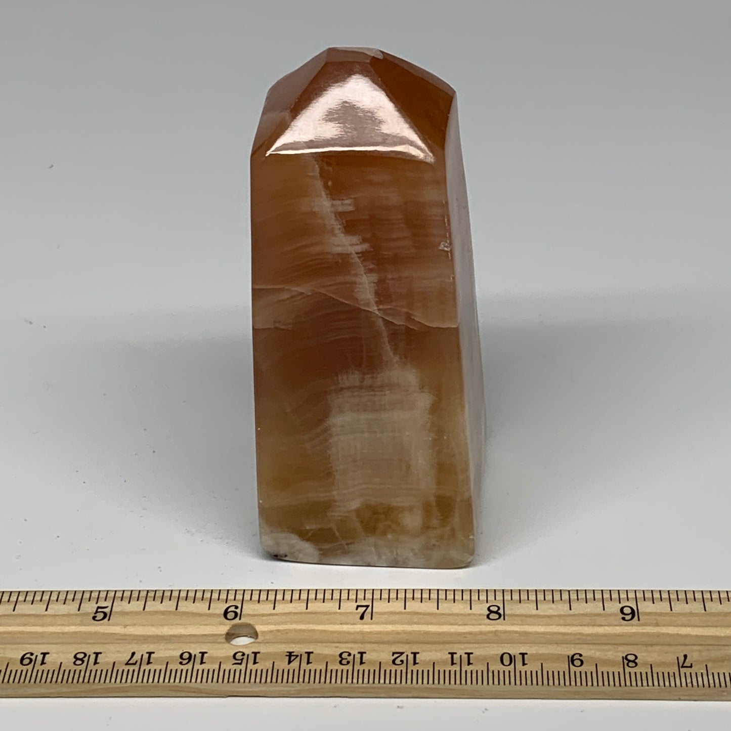 394.6g, 4.1"x1.7"x1.8", Honey Calcite Point Tower Obelisk Crystal @Pakistan, B25