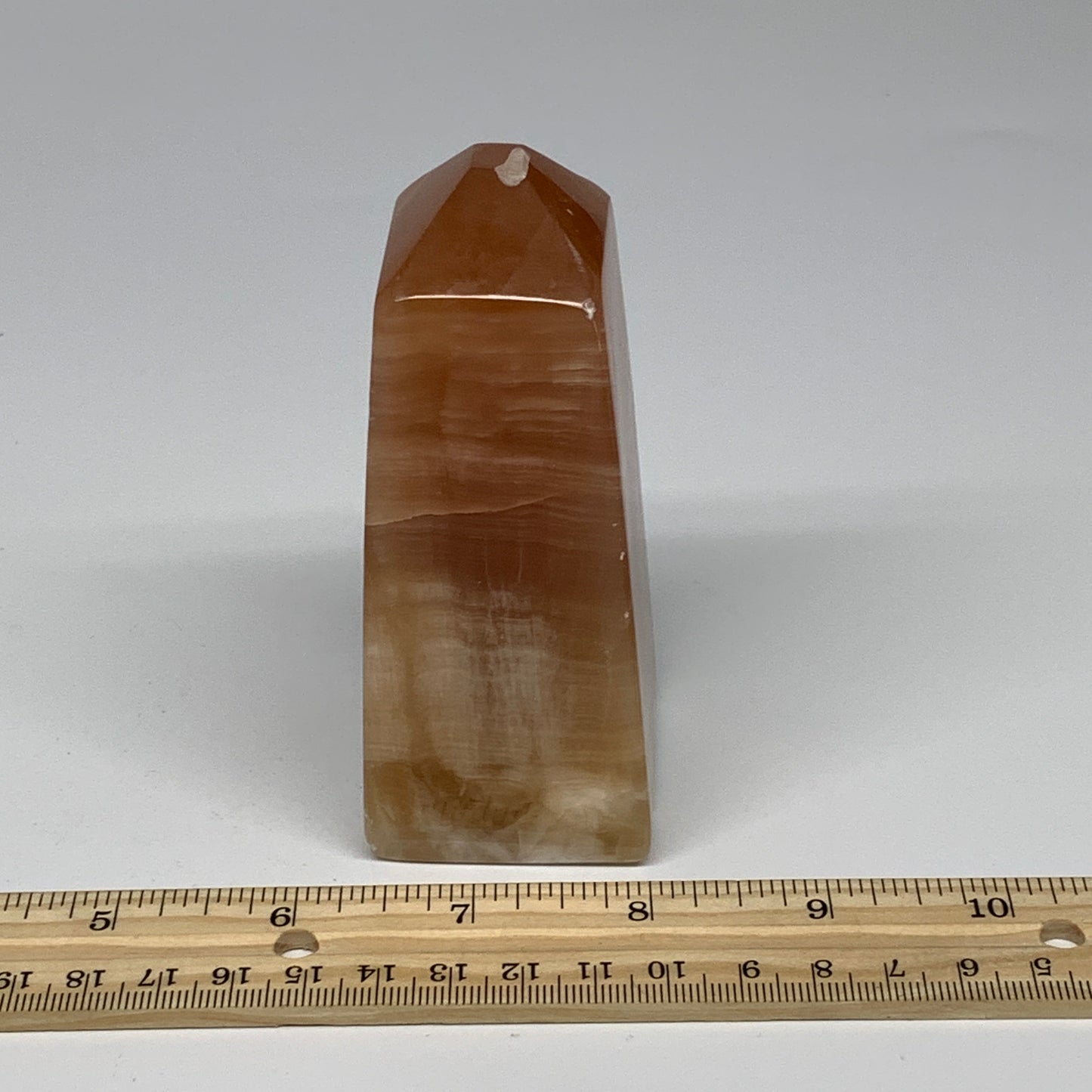 394.6g, 4.1"x1.7"x1.8", Honey Calcite Point Tower Obelisk Crystal @Pakistan, B25