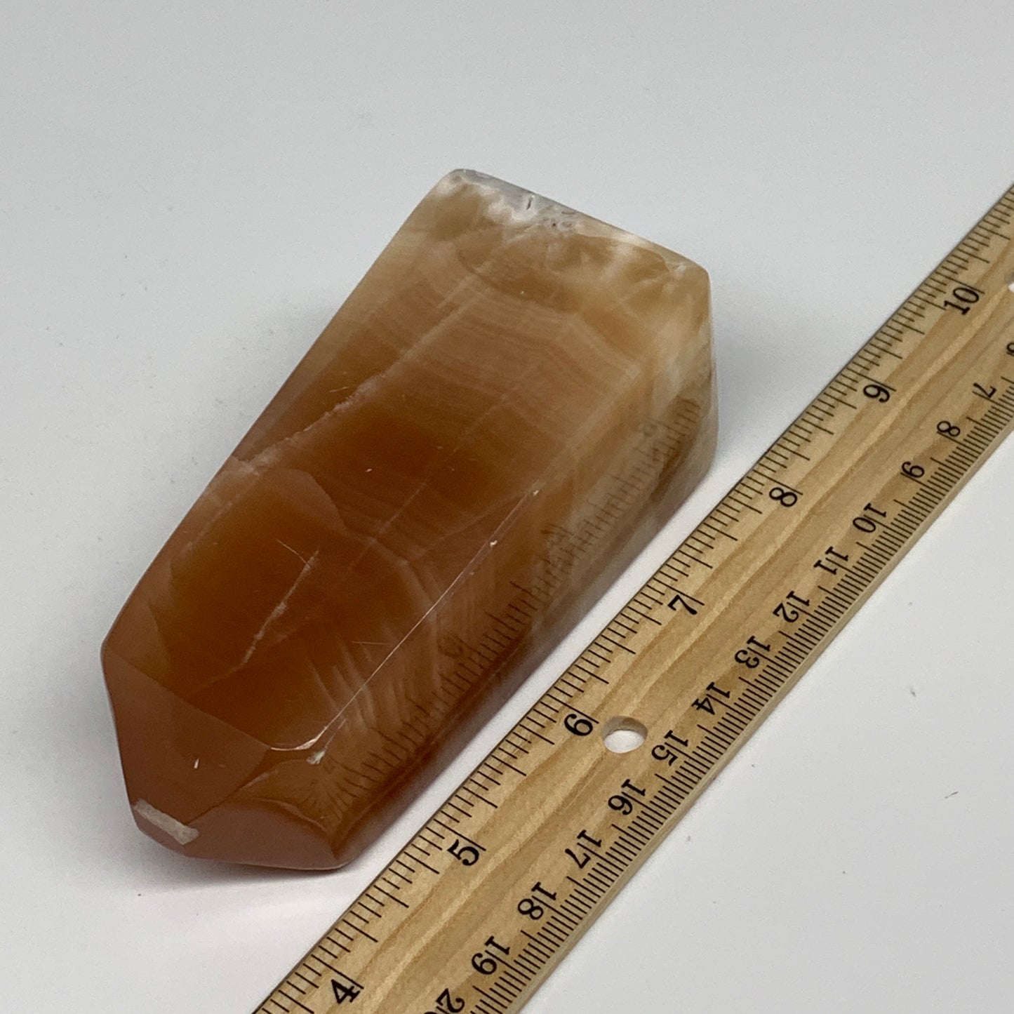 394.6g, 4.1"x1.7"x1.8", Honey Calcite Point Tower Obelisk Crystal @Pakistan, B25