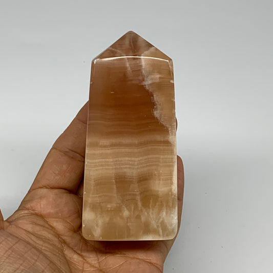 325g, 3.8"x1.7"x1.5", Honey Calcite Point Tower Obelisk Crystal @Pakistan, B2530