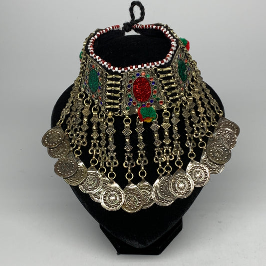 215g, 12"x5.5"Kuchi Choker Necklace Multi-Color Tribal Gypsy Bohemian,B14074