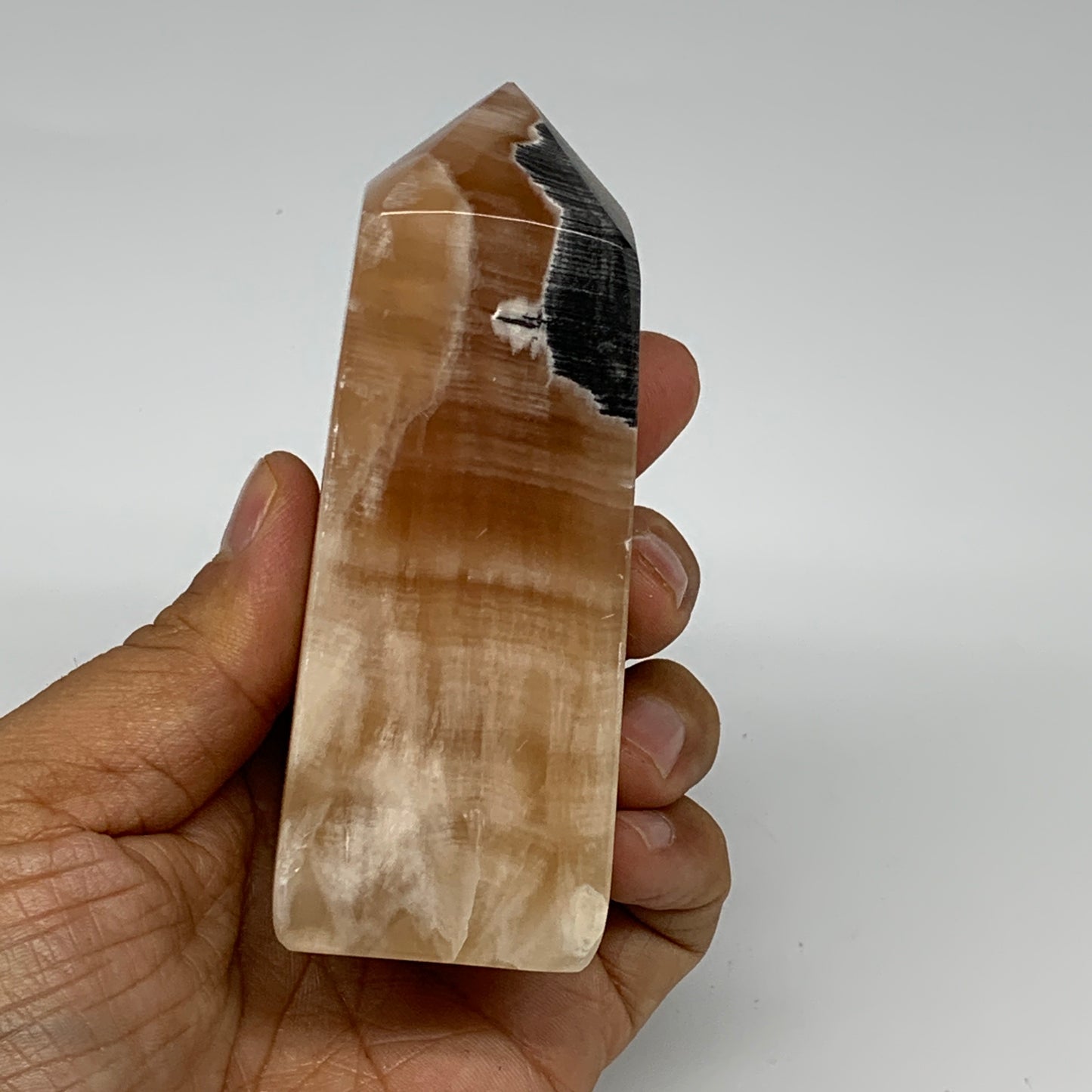 325g, 3.8"x1.7"x1.5", Honey Calcite Point Tower Obelisk Crystal @Pakistan, B2530