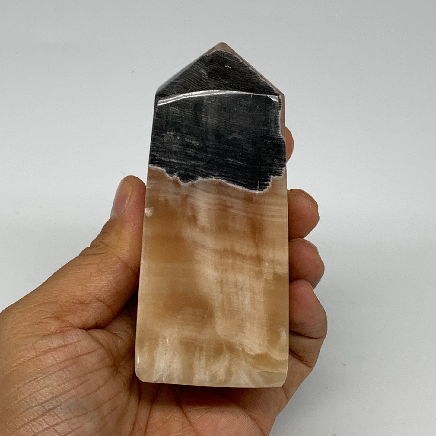 325g, 3.8"x1.7"x1.5", Honey Calcite Point Tower Obelisk Crystal @Pakistan, B2530