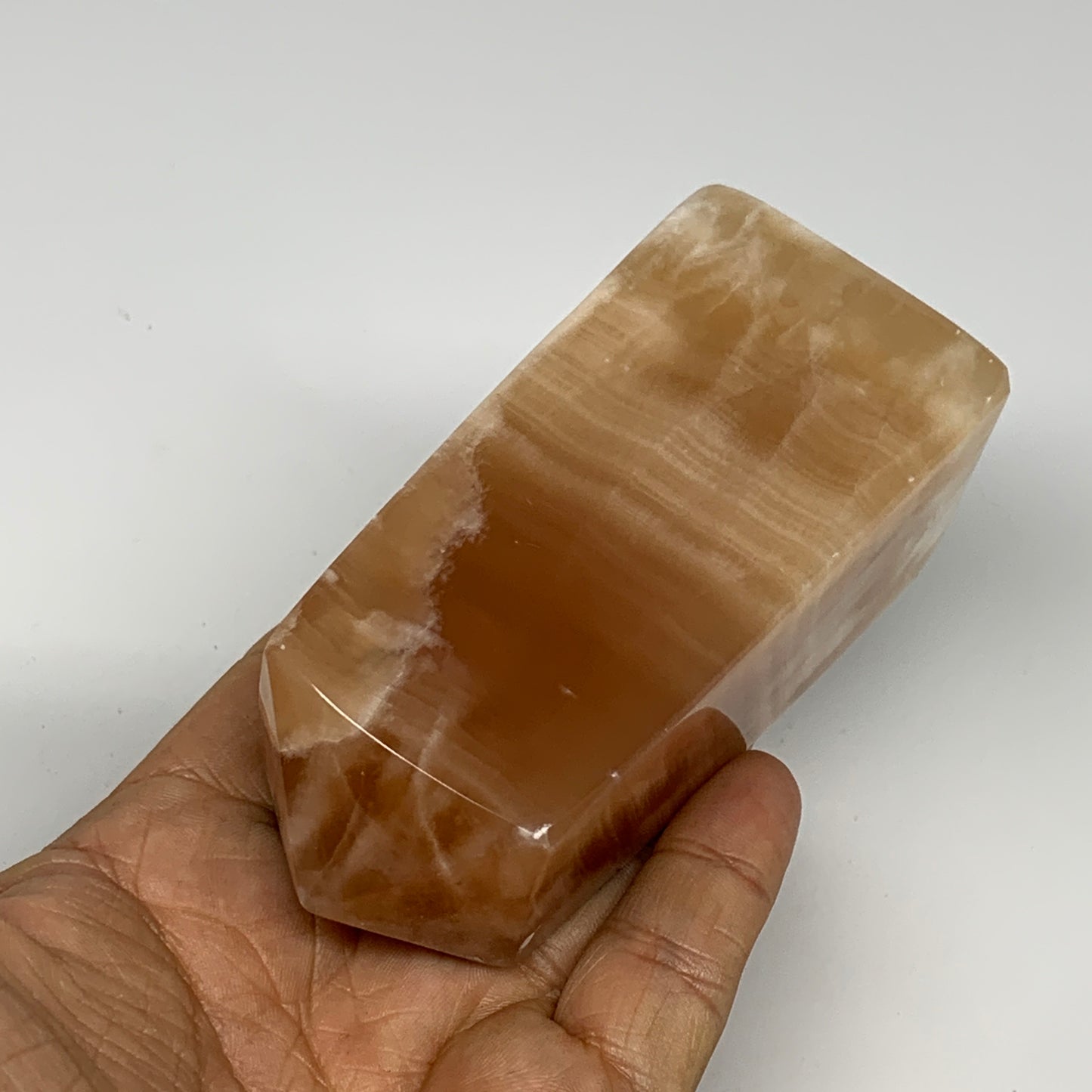 325g, 3.8"x1.7"x1.5", Honey Calcite Point Tower Obelisk Crystal @Pakistan, B2530