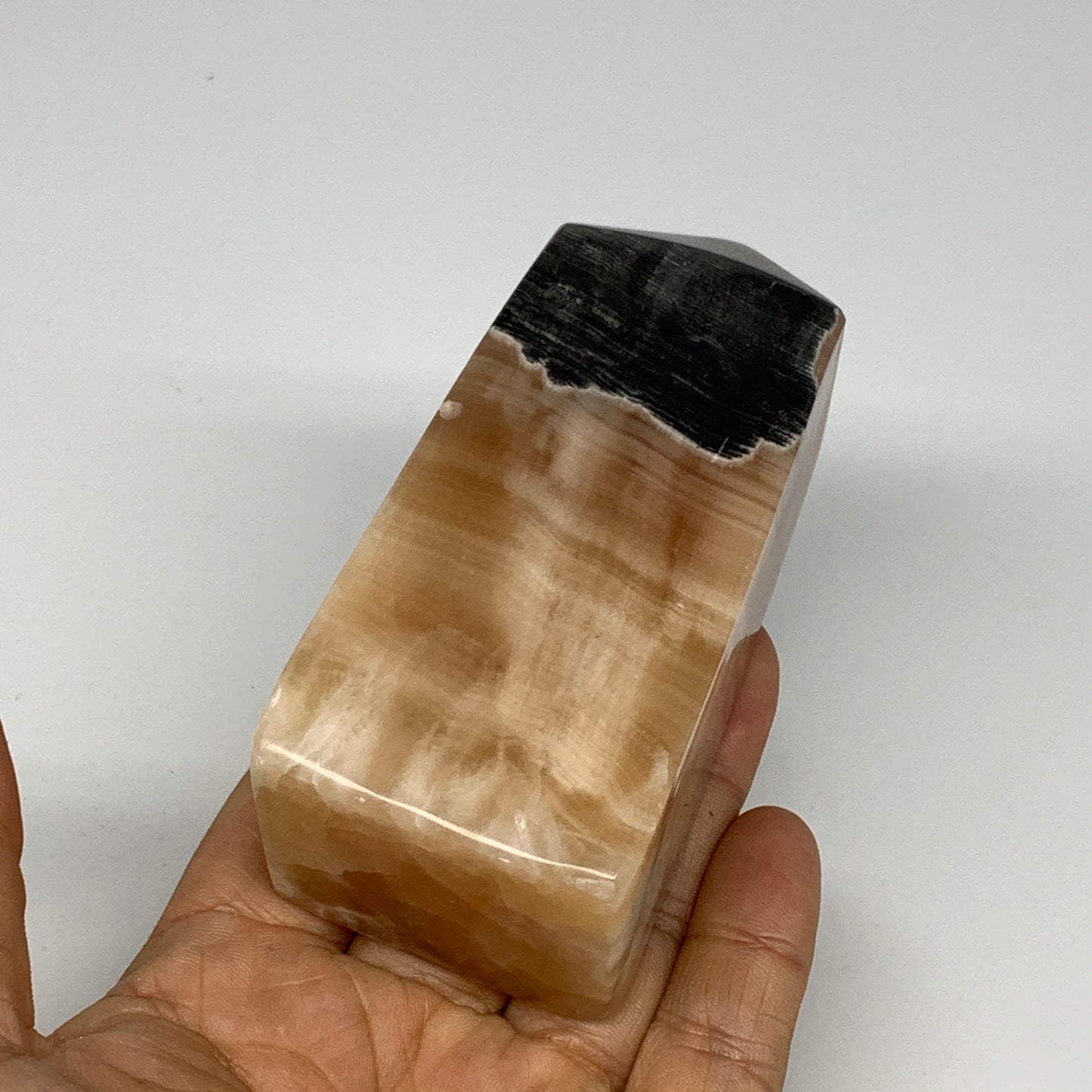 325g, 3.8"x1.7"x1.5", Honey Calcite Point Tower Obelisk Crystal @Pakistan, B2530