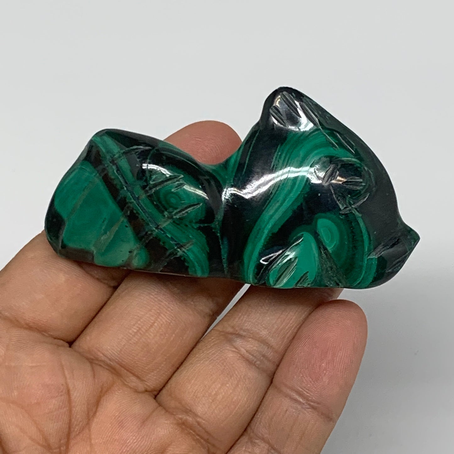 82.5g, 2.9"x1.4"x0.6" Natural Solid Malachite Fish Figurine @Congo, B7219