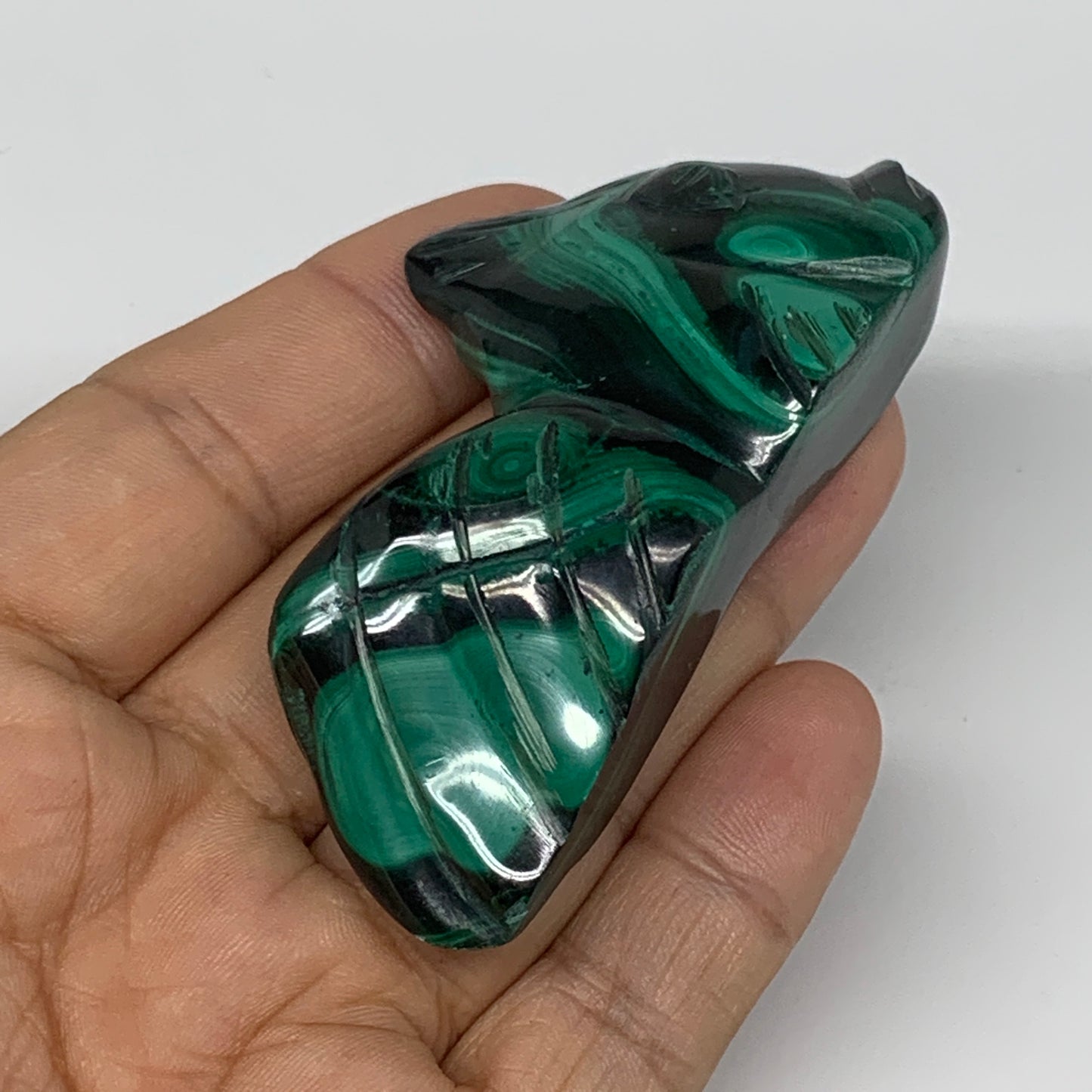 82.5g, 2.9"x1.4"x0.6" Natural Solid Malachite Fish Figurine @Congo, B7219