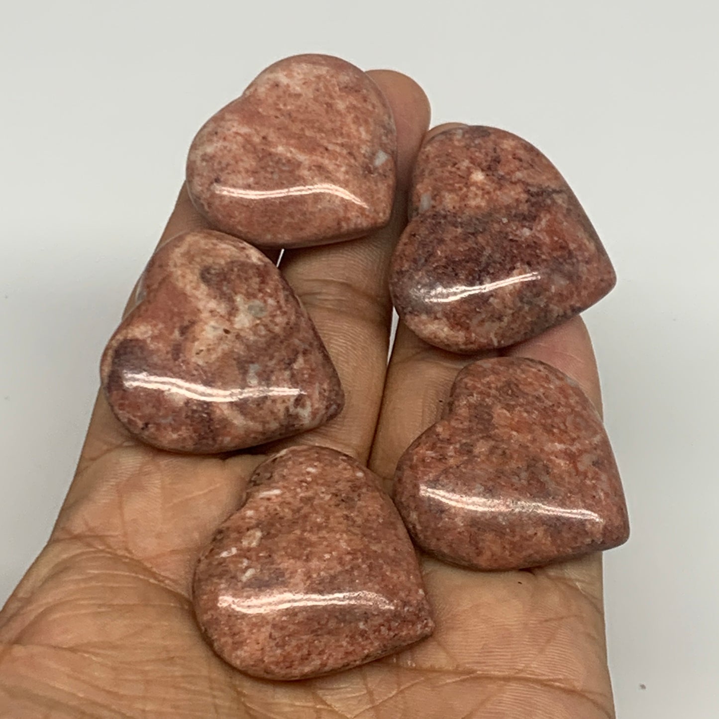 91.8g,1.2"- 1.3", 5pcs, Red Jasper Heart Polished Healing Home Decor, B26949