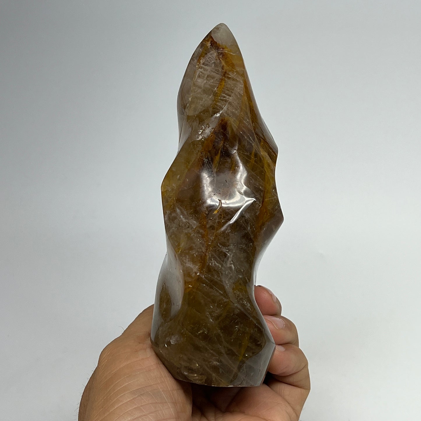 585g,5.7"x3.2"x1.9" Red Hematoid Quartz Flame Crystal @Madagascar, B19552