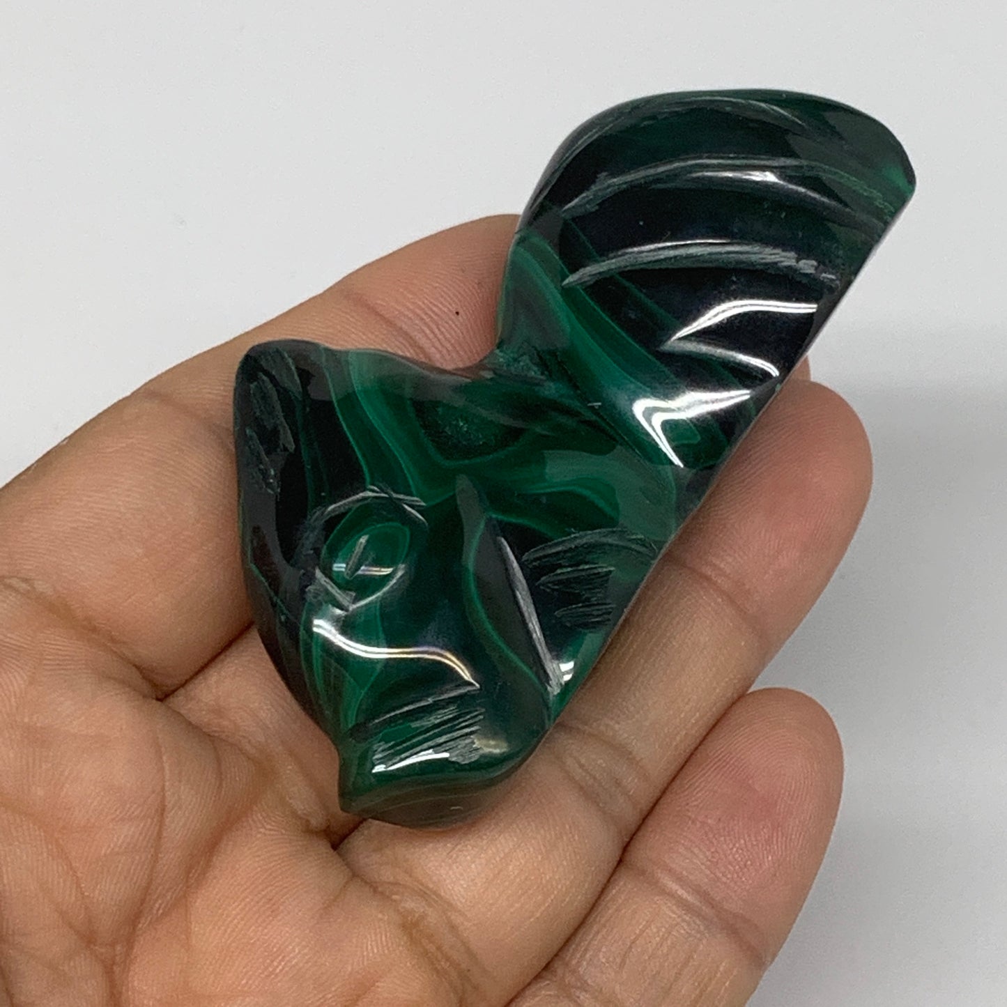 82.5g, 2.9"x1.4"x0.6" Natural Solid Malachite Fish Figurine @Congo, B7219