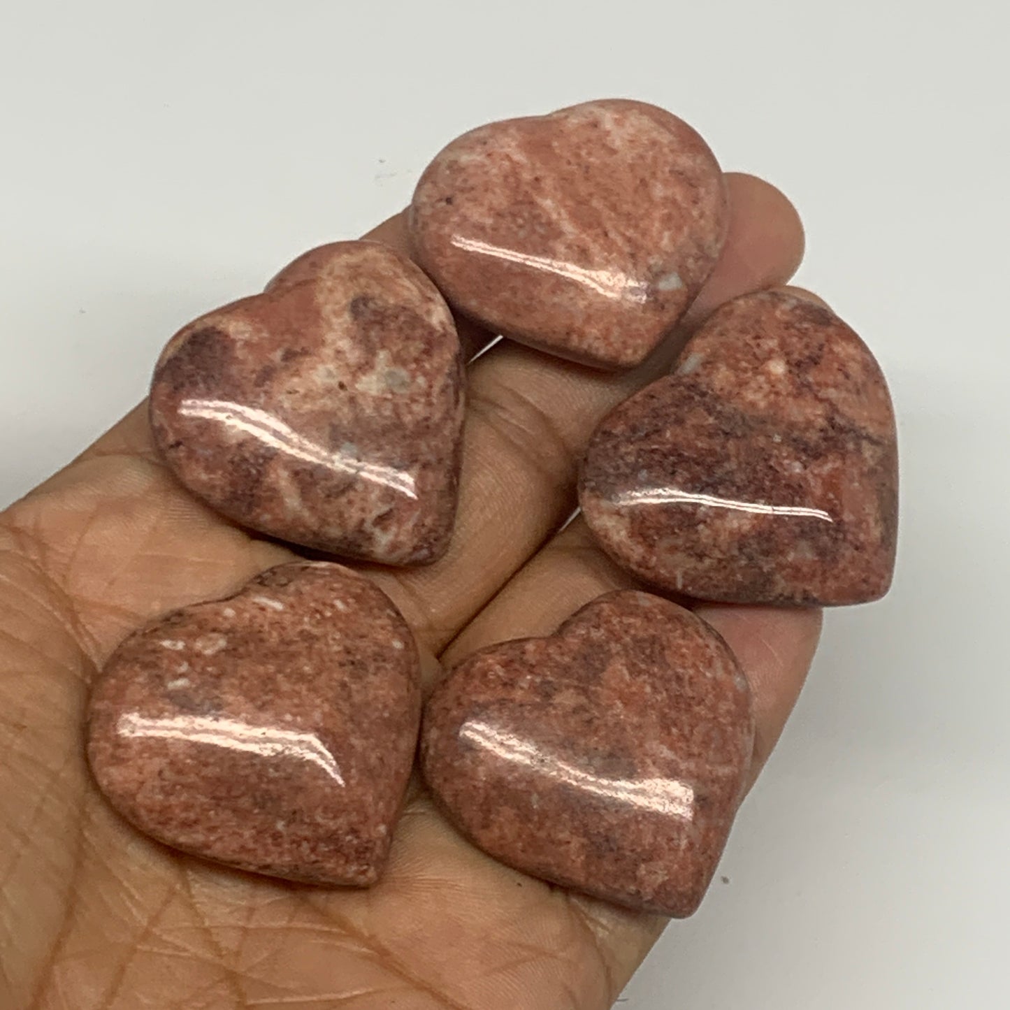 91.8g,1.2"- 1.3", 5pcs, Red Jasper Heart Polished Healing Home Decor, B26949
