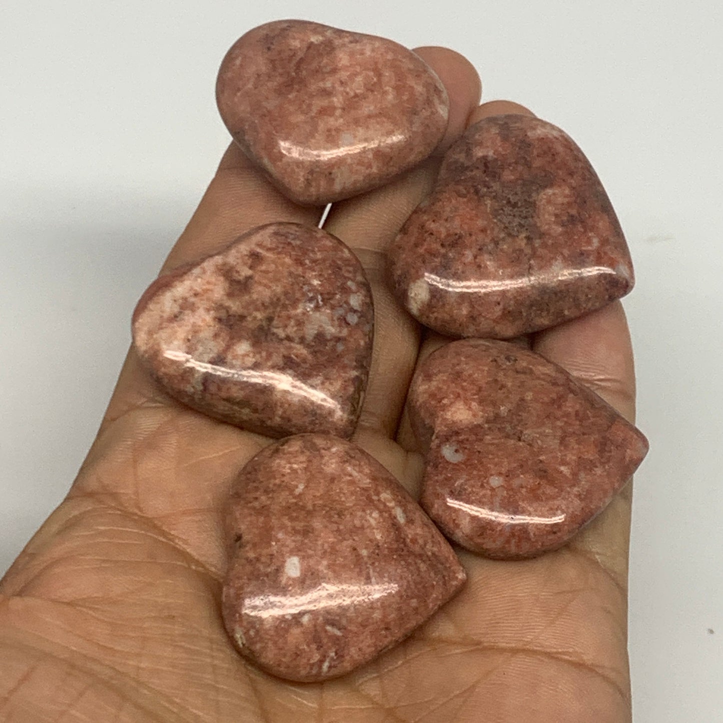 91.8g,1.2"- 1.3", 5pcs, Red Jasper Heart Polished Healing Home Decor, B26949