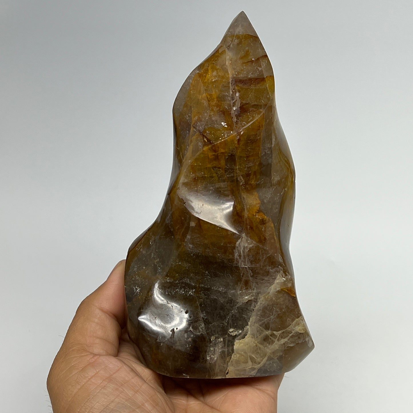 585g,5.7"x3.2"x1.9" Red Hematoid Quartz Flame Crystal @Madagascar, B19552