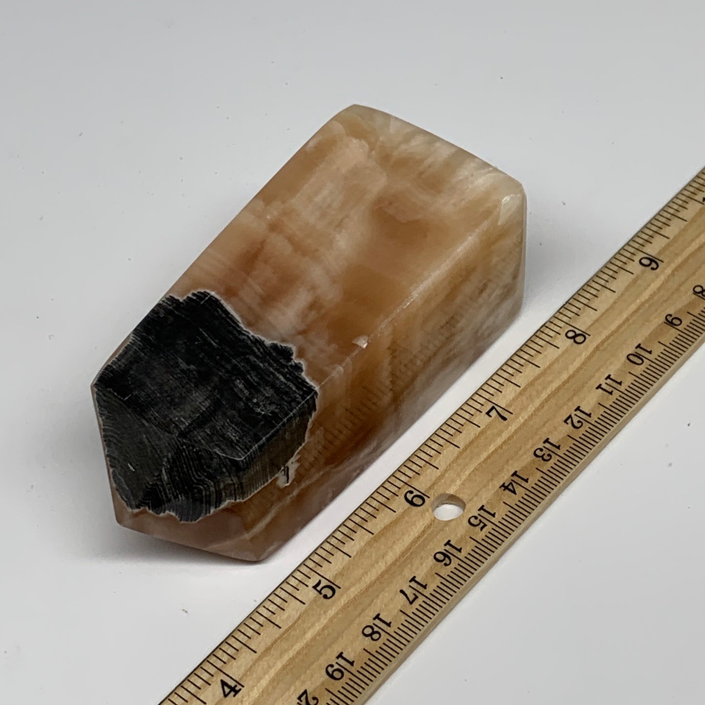 325g, 3.8"x1.7"x1.5", Honey Calcite Point Tower Obelisk Crystal @Pakistan, B2530