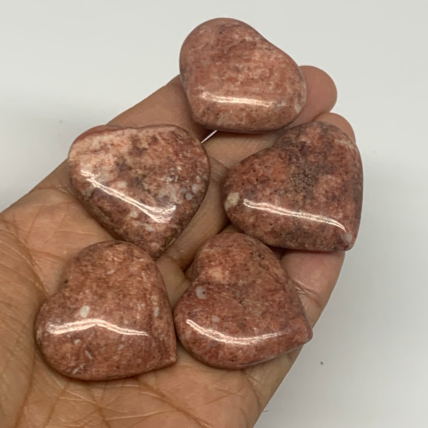 91.8g,1.2"- 1.3", 5pcs, Red Jasper Heart Polished Healing Home Decor, B26949