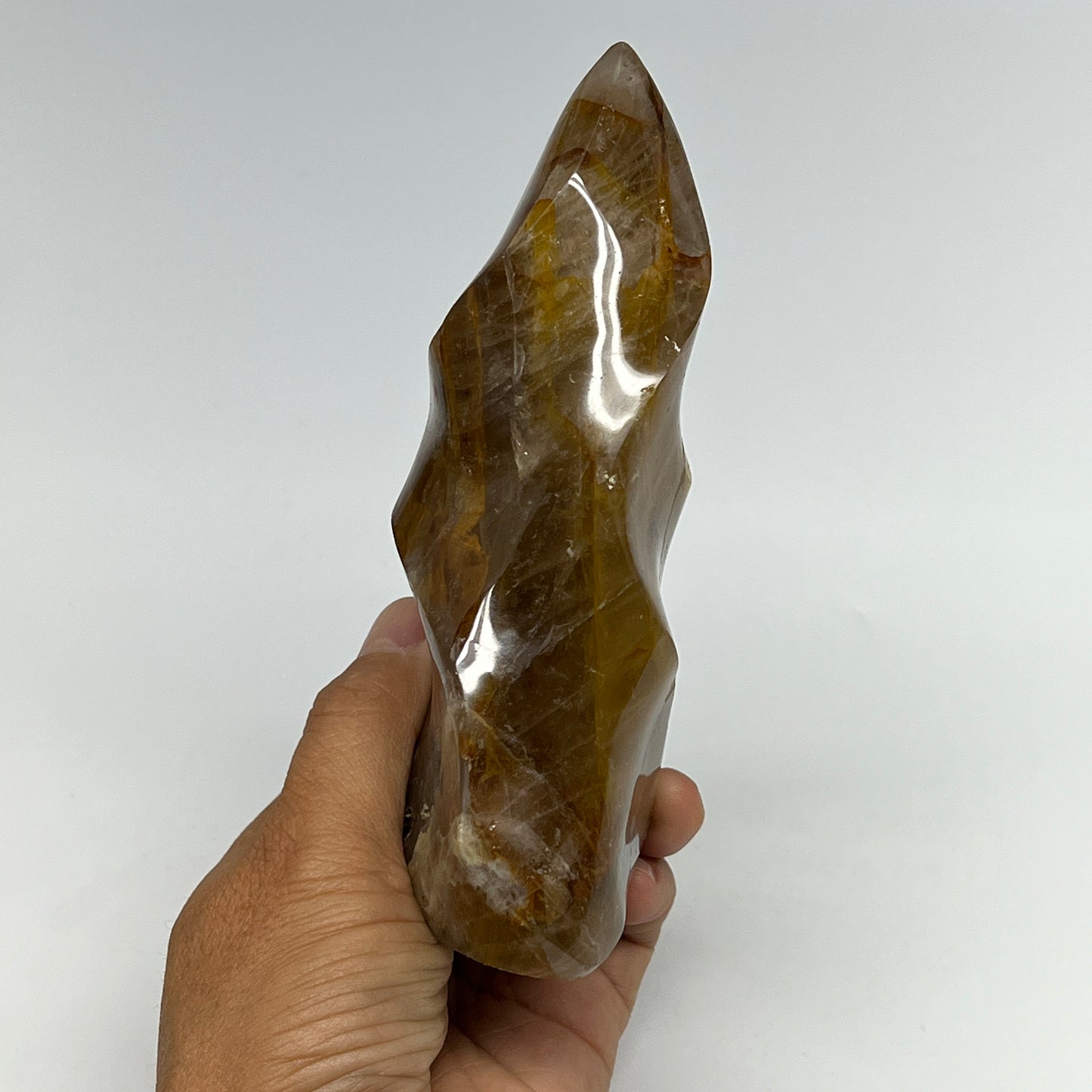 585g,5.7"x3.2"x1.9" Red Hematoid Quartz Flame Crystal @Madagascar, B19552