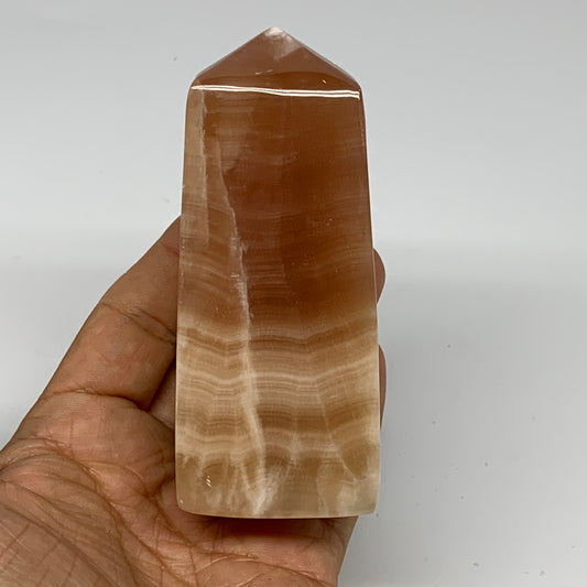 350.2g, 3.9"x1.6"x1.7", Honey Calcite Point Tower Obelisk Crystal @Pakistan, B25