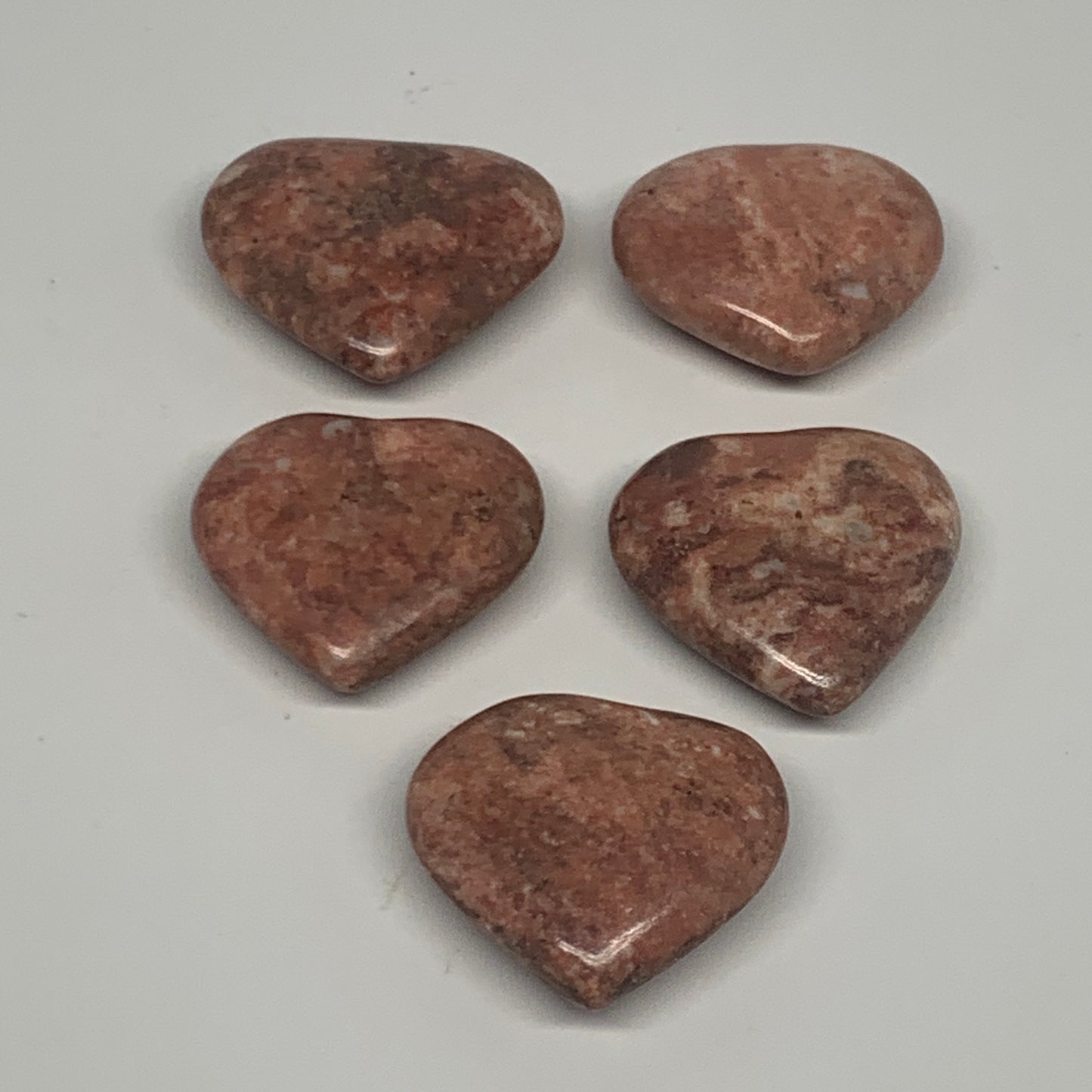 91.8g,1.2"- 1.3", 5pcs, Red Jasper Heart Polished Healing Home Decor, B26949