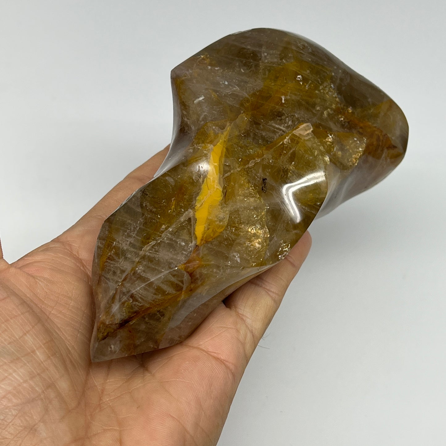 585g,5.7"x3.2"x1.9" Red Hematoid Quartz Flame Crystal @Madagascar, B19552