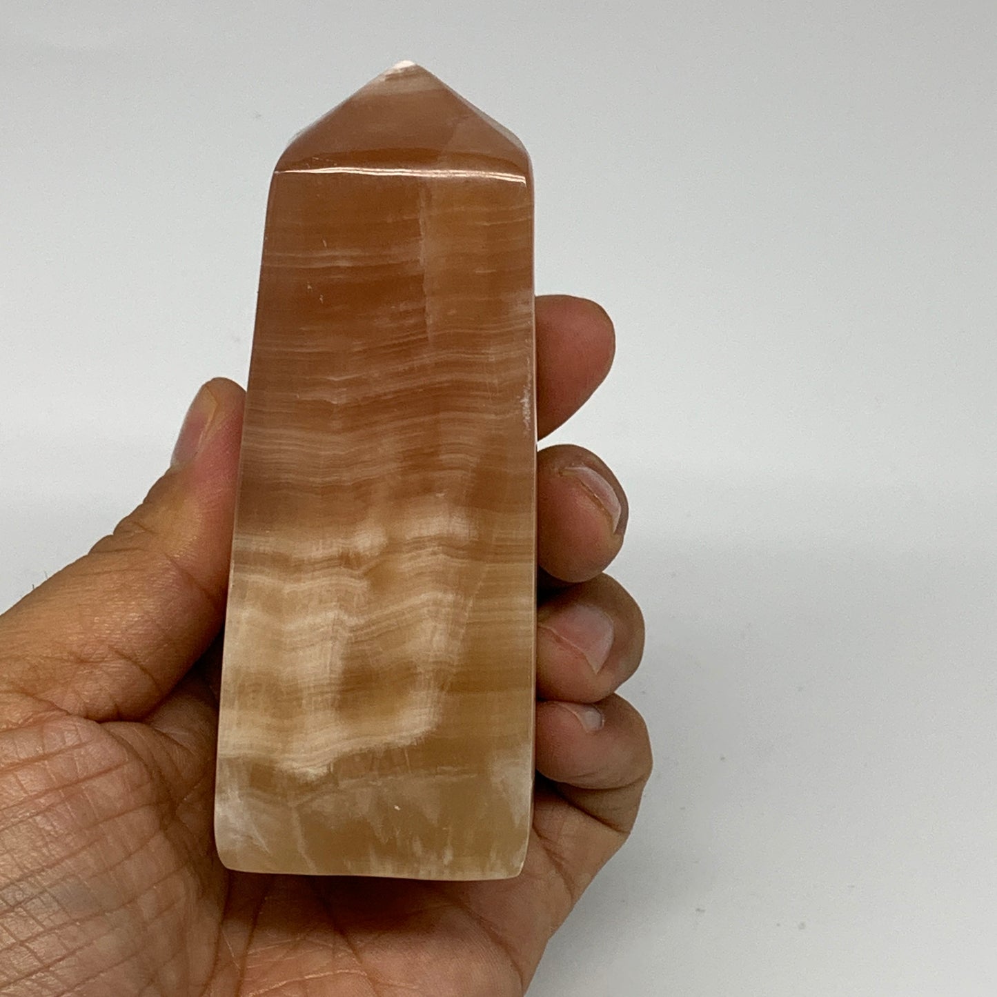 350.2g, 3.9"x1.6"x1.7", Honey Calcite Point Tower Obelisk Crystal @Pakistan, B25