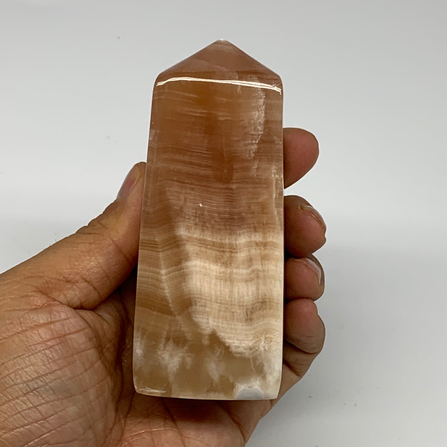 350.2g, 3.9"x1.6"x1.7", Honey Calcite Point Tower Obelisk Crystal @Pakistan, B25
