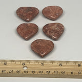 91.8g,1.2"- 1.3", 5pcs, Red Jasper Heart Polished Healing Home Decor, B26949