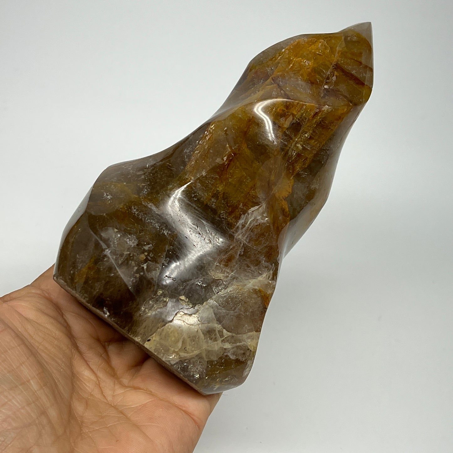 585g,5.7"x3.2"x1.9" Red Hematoid Quartz Flame Crystal @Madagascar, B19552