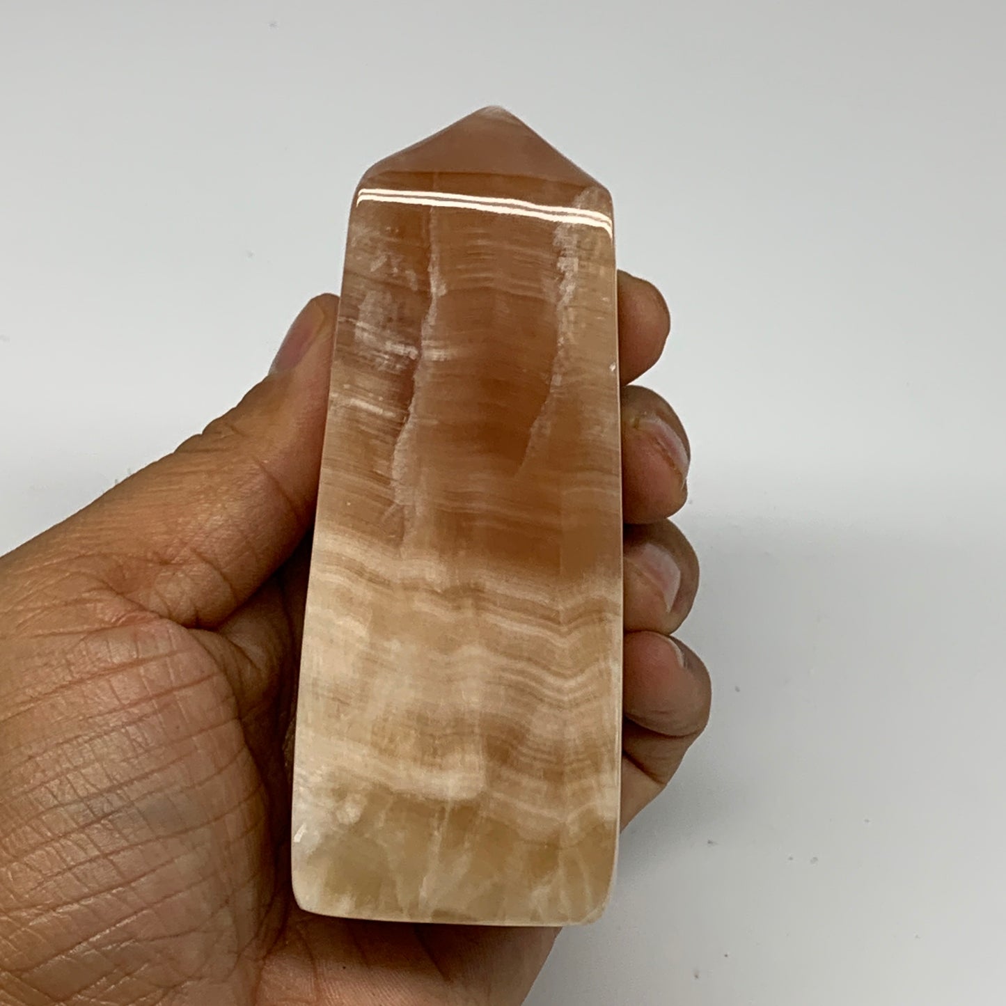 350.2g, 3.9"x1.6"x1.7", Honey Calcite Point Tower Obelisk Crystal @Pakistan, B25