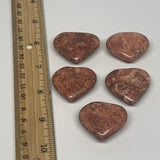 91.8g,1.2"- 1.3", 5pcs, Red Jasper Heart Polished Healing Home Decor, B26949
