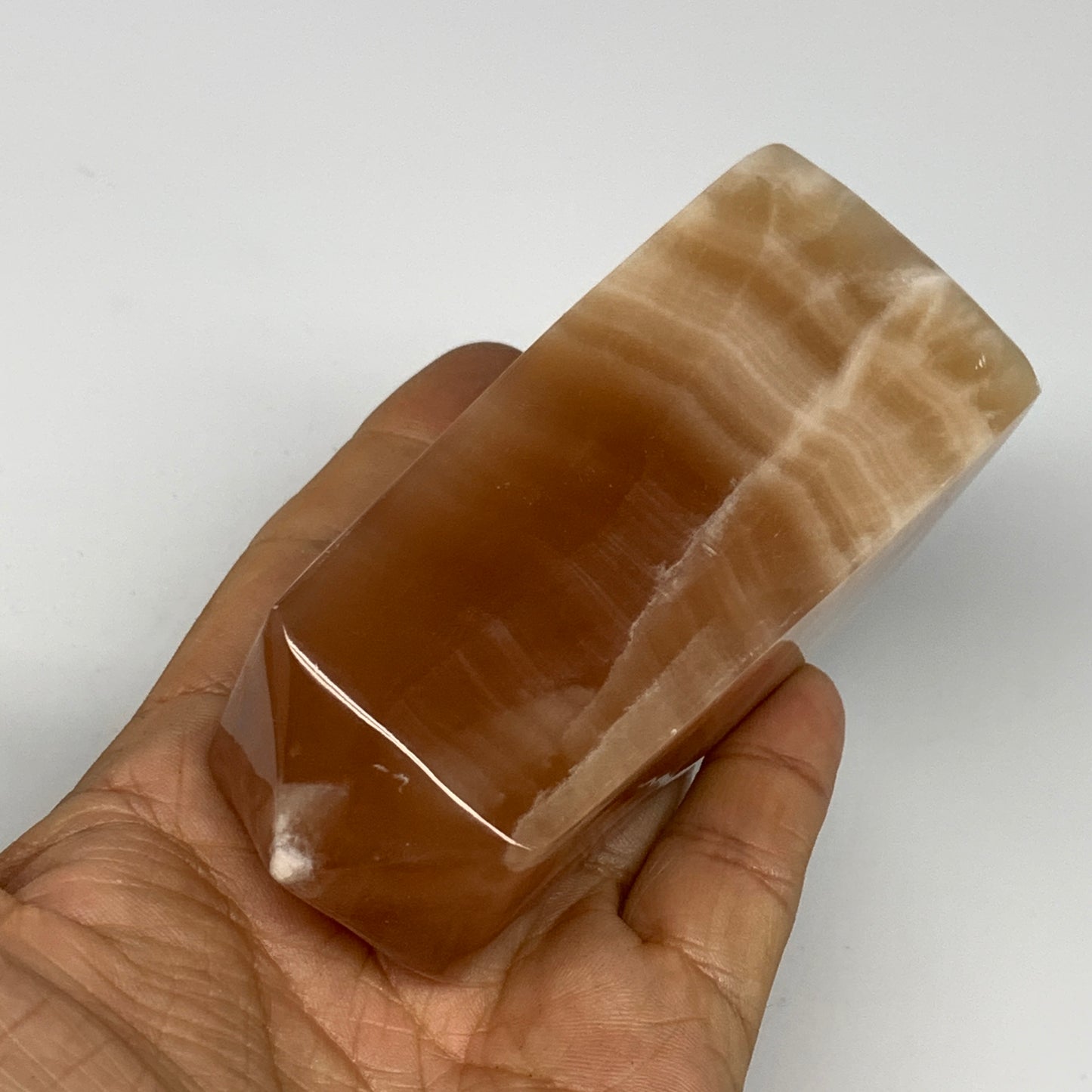 350.2g, 3.9"x1.6"x1.7", Honey Calcite Point Tower Obelisk Crystal @Pakistan, B25