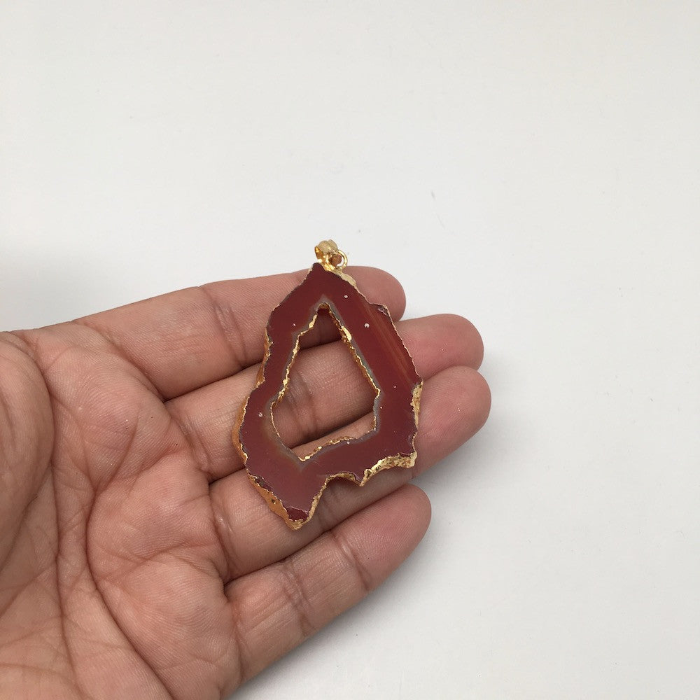 51 cts Agate Druzy Slice Geode Pendant Electroplated Gold Plated @India, D444 - watangem.com