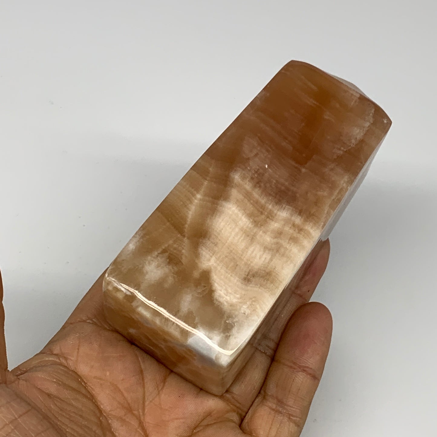 350.2g, 3.9"x1.6"x1.7", Honey Calcite Point Tower Obelisk Crystal @Pakistan, B25