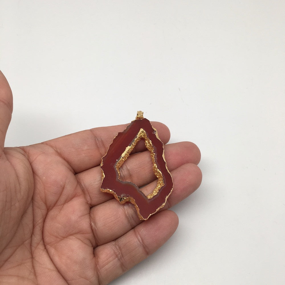 51 cts Agate Druzy Slice Geode Pendant Electroplated Gold Plated @India, D444 - watangem.com